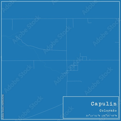 Blueprint US city map of Capulin, Colorado. photo