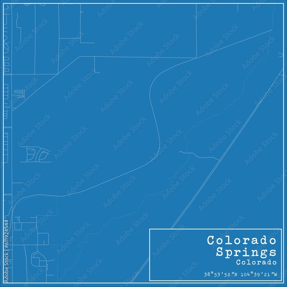 Blueprint US city map of Colorado Springs, Colorado.