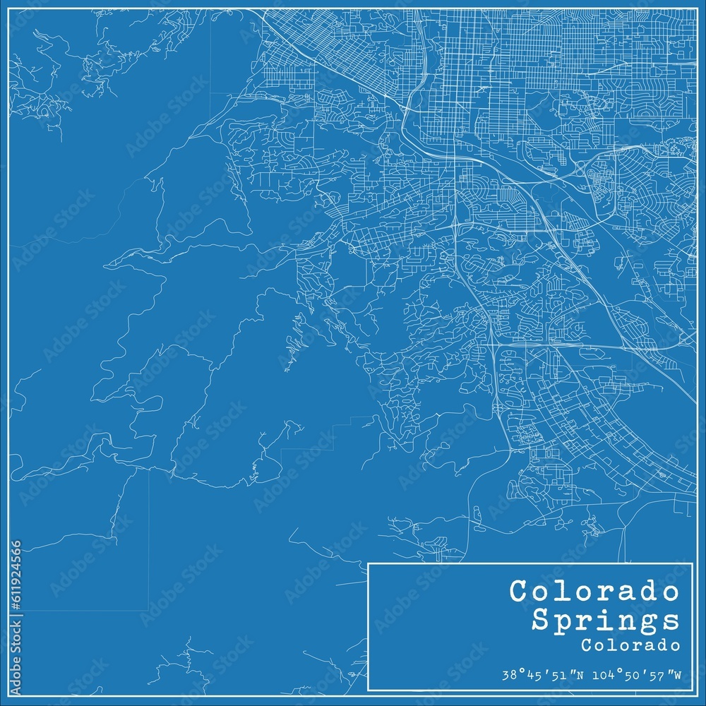Fototapeta premium Blueprint US city map of Colorado Springs, Colorado.