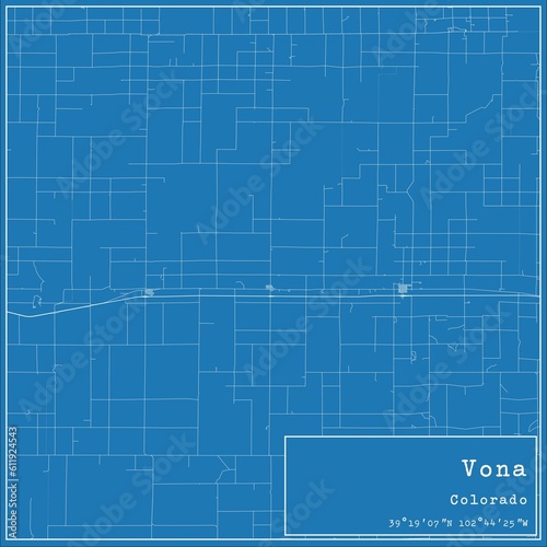 Blueprint US city map of Vona, Colorado.