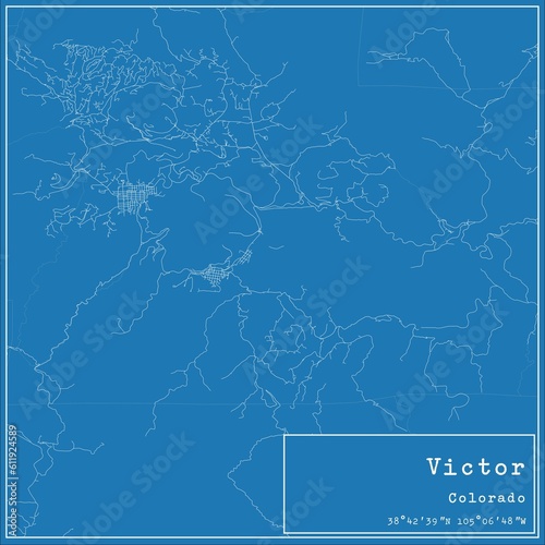 Blueprint US city map of Victor  Colorado.