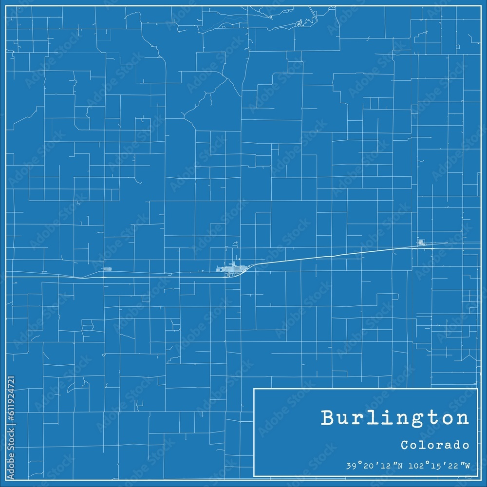 Fototapeta premium Blueprint US city map of Burlington, Colorado.