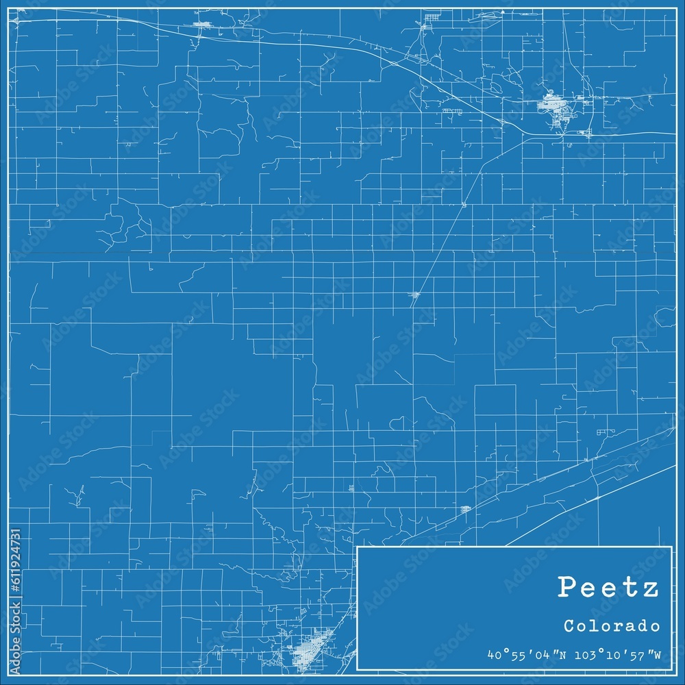 Blueprint US city map of Peetz, Colorado. Blueprint US city map of Peetz, Colorado.