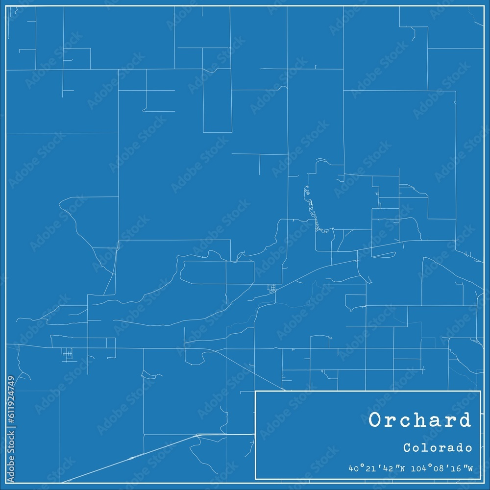Blueprint US city map of Orchard, Colorado.