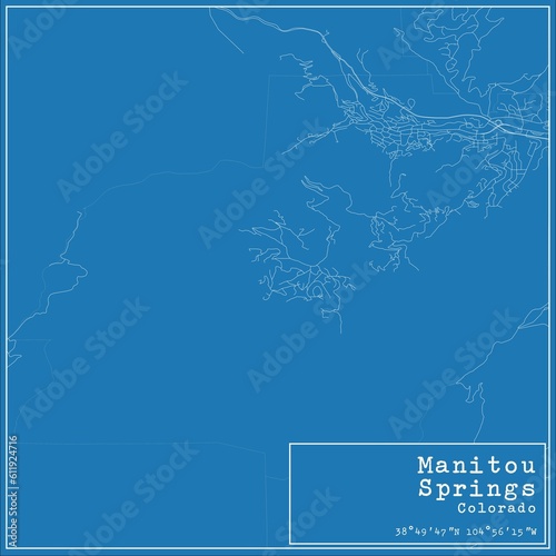 Blueprint US city map of Manitou Springs, Colorado. photo