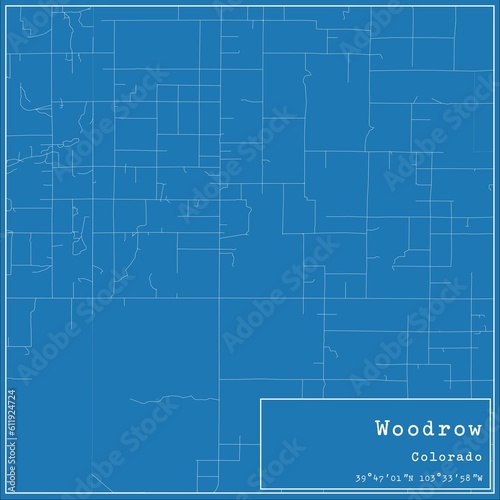 Blueprint US city map of Woodrow, Colorado.
