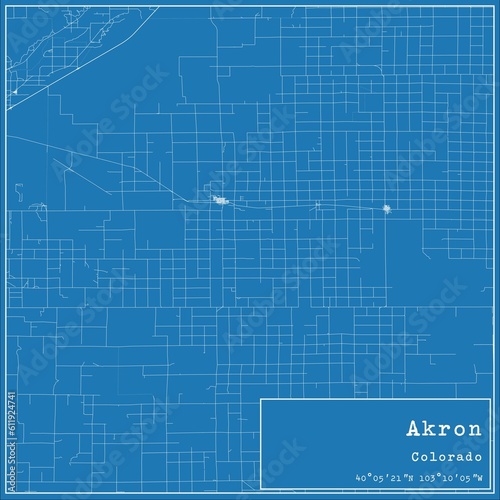 Blueprint US city map of Akron, Colorado. photo