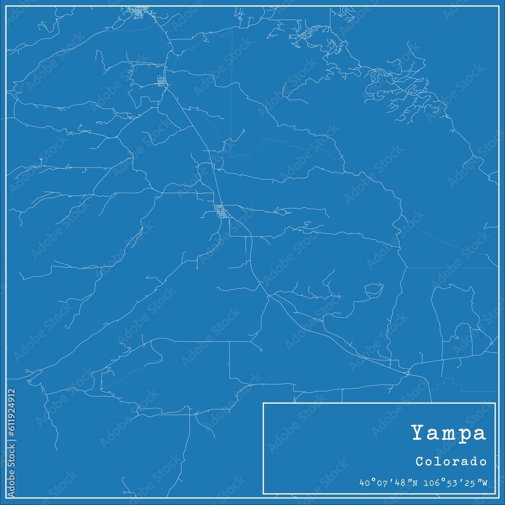 Blueprint US city map of Yampa, Colorado.