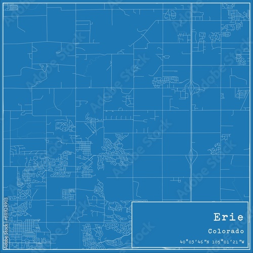 Blueprint US city map of Erie, Colorado.