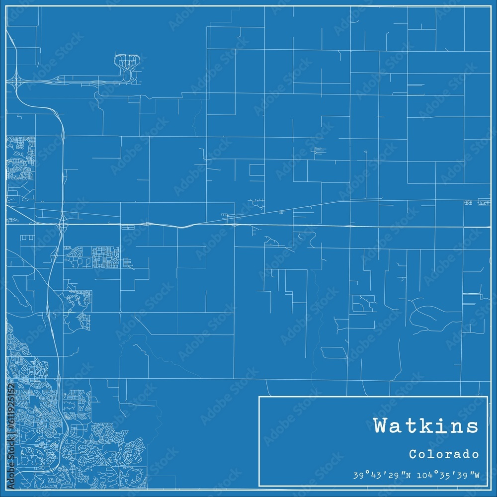 Blueprint US city map of Watkins, Colorado. Blueprint US city map of Watkins, Colorado.