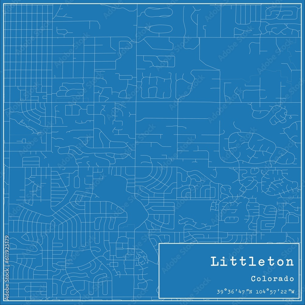 Blueprint US city map of Littleton, Colorado.