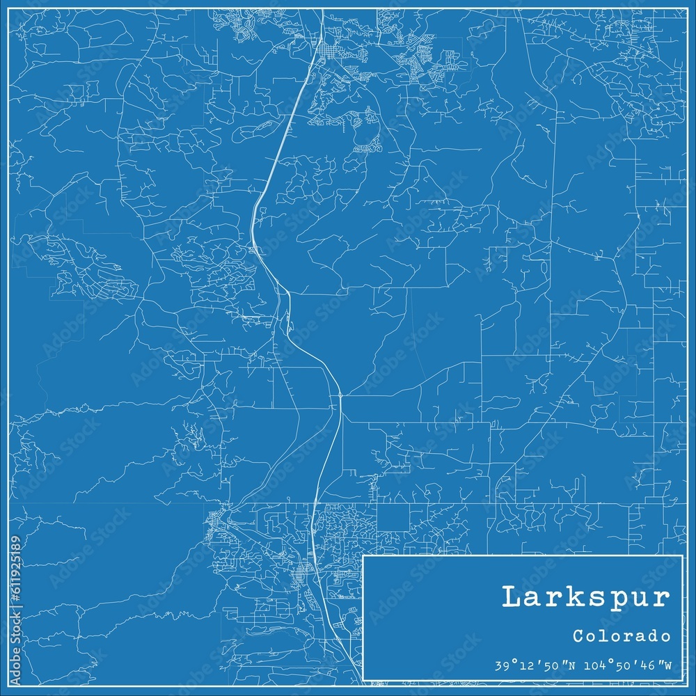 Blueprint US city map of Larkspur, Colorado. Blueprint US city map of Larkspur, Colorado.