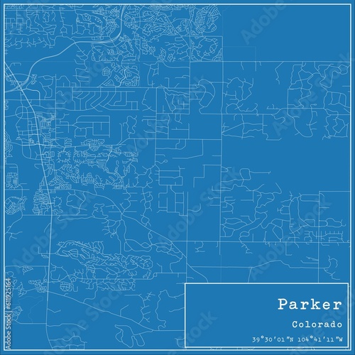 Blueprint US city map of Parker, Colorado.