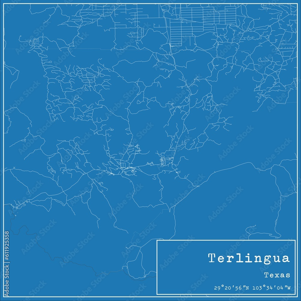 Blueprint US city map of Terlingua, Texas.