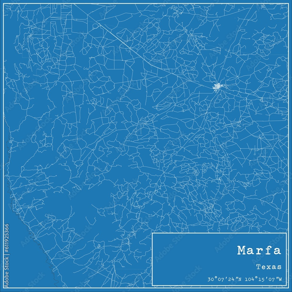 Blueprint US city map of Marfa, Texas.