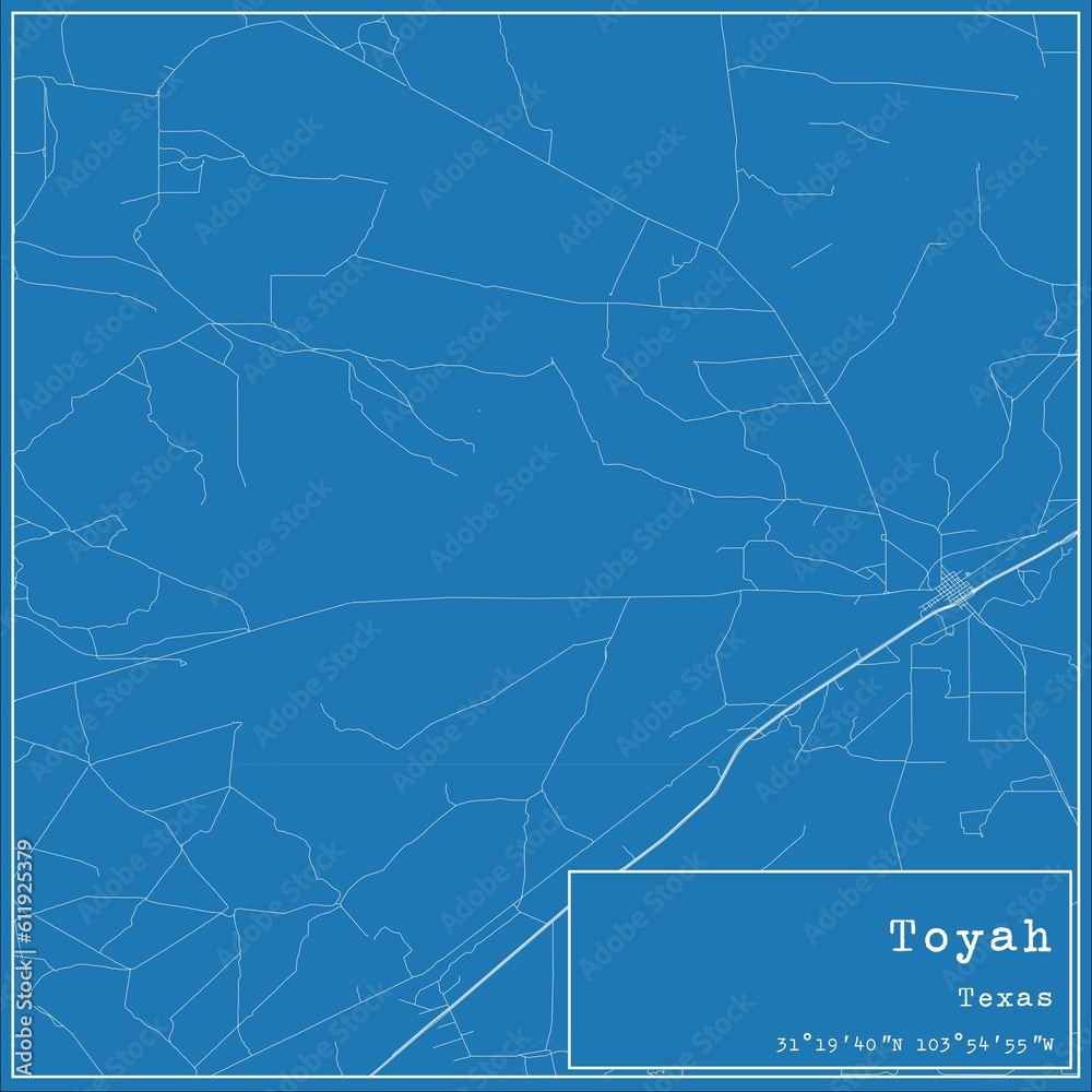 Fototapeta premium Blueprint US city map of Toyah, Texas.