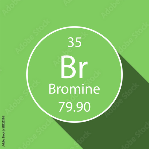 Bromine symbol with long shadow design. Chemical element of the periodic table. Vector illustration.