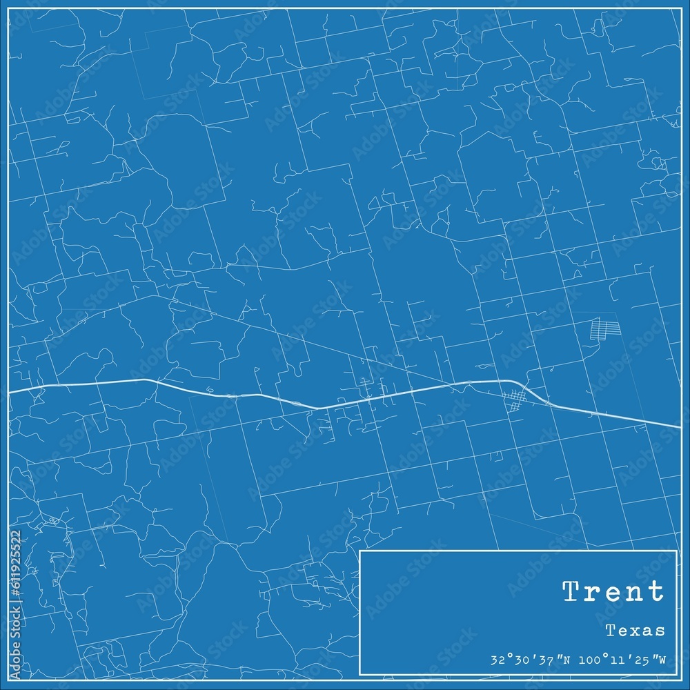 Fototapeta premium Blueprint US city map of Trent, Texas.