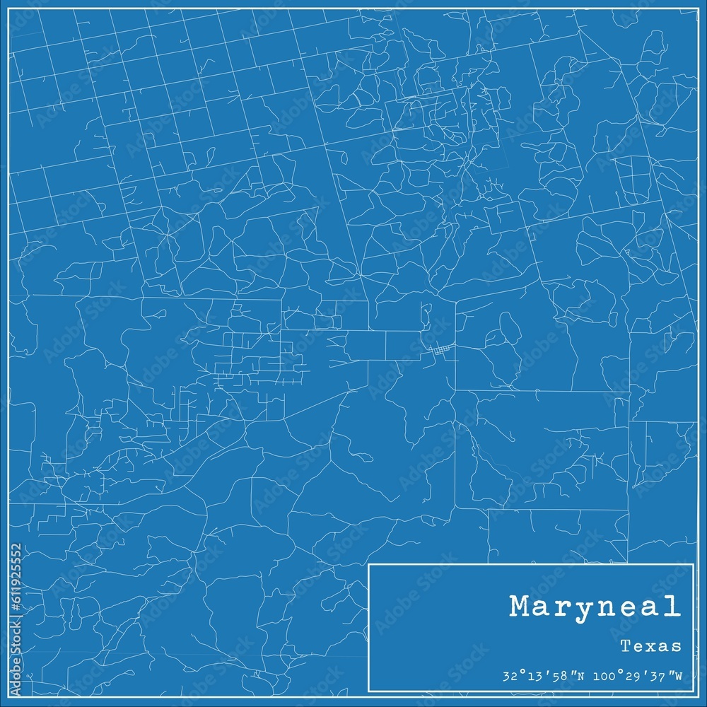 Blueprint US city map of Maryneal, Texas.