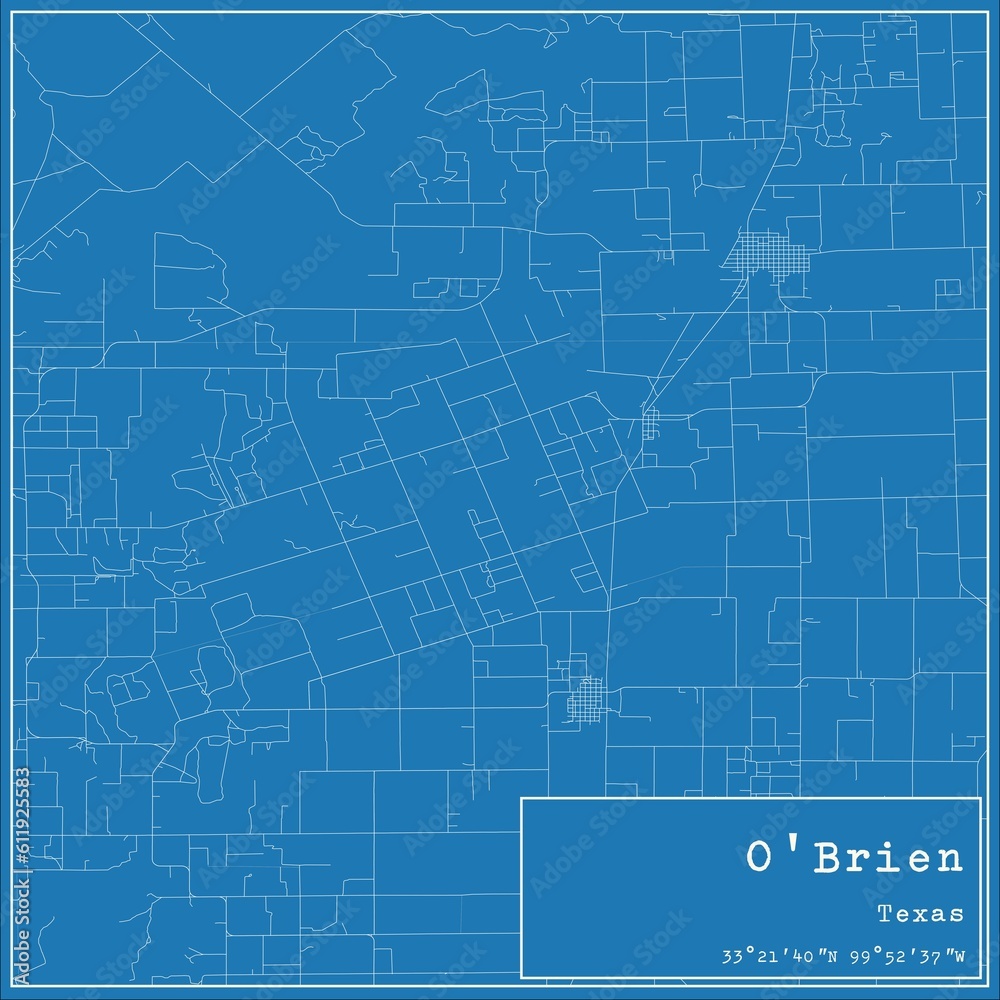 Blueprint US city map of O'Brien, Texas.