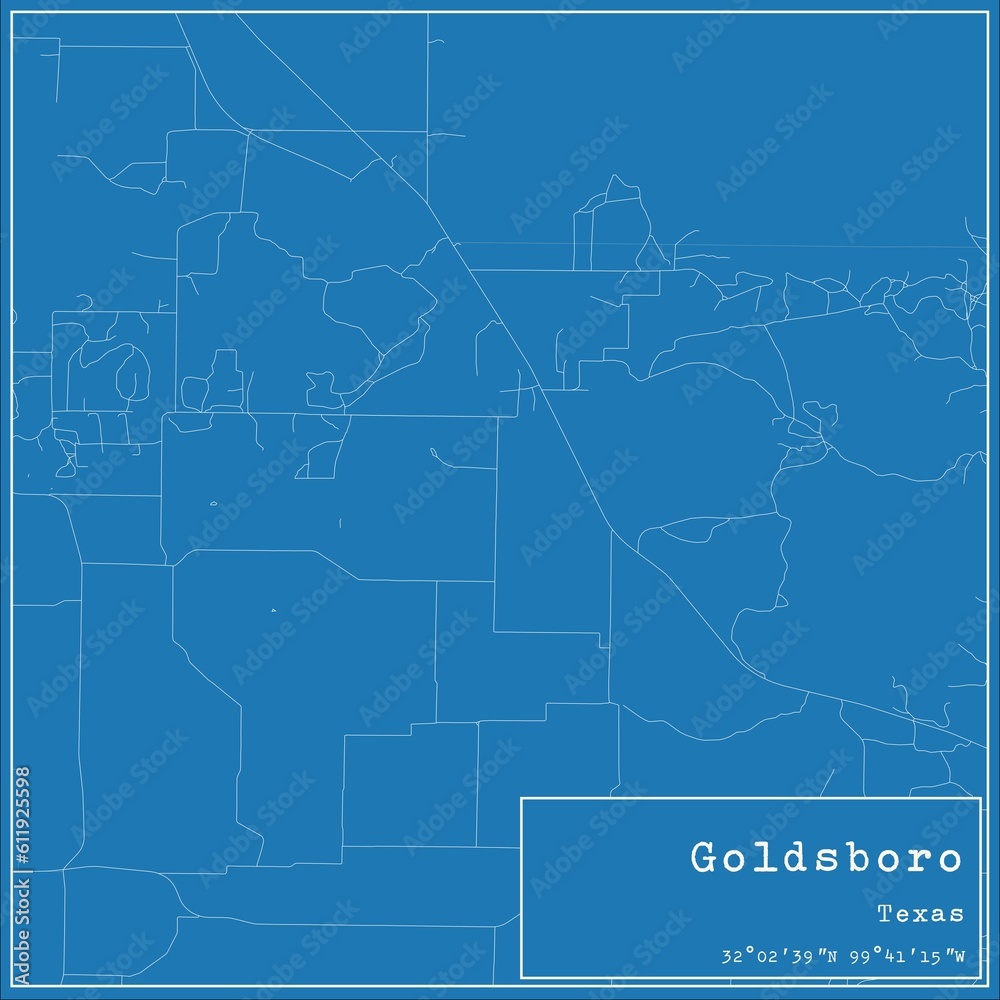 Blueprint US city map of Goldsboro, Texas.