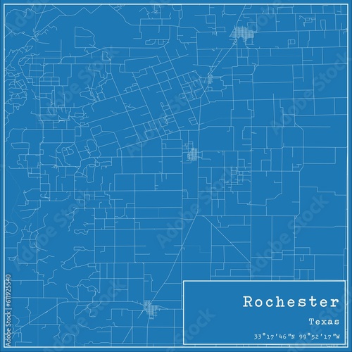 Blueprint US city map of Rochester, Texas.