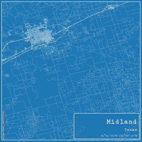 Papier peint Blueprint US city map of Midland, Texas.
