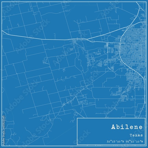 Blueprint US city map of Abilene, Texas.