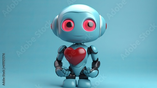 a robot with a heart confesses its love, an illustration for feelings or valentine's day. Minimalistic monochrome background. Generative AI © Marynkka_muis