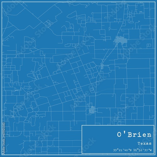 Blueprint US city map of O'Brien, Texas.