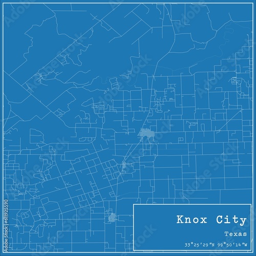 Blueprint US city map of Knox City, Texas.