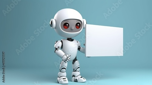 robot holding a blank poster with a letter  illustration Generative AI 
