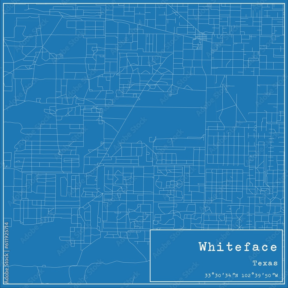 Blueprint US city map of Whiteface, Texas.