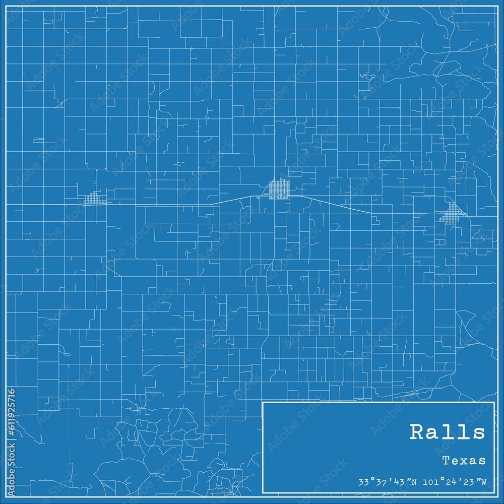 Blueprint US city map of Ralls, Texas.