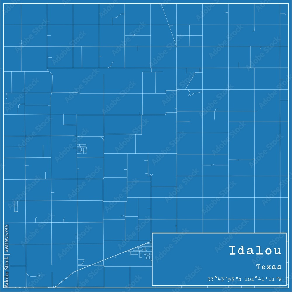Blueprint US city map of Idalou, Texas.