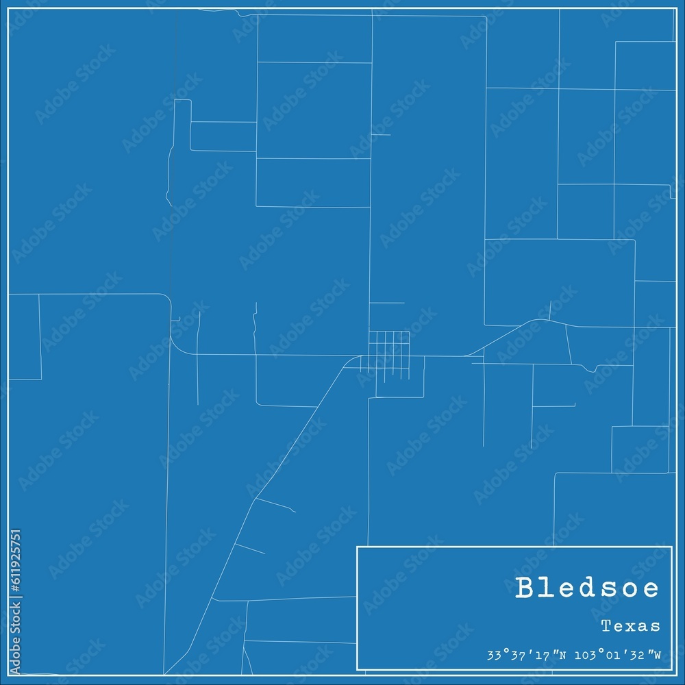 Blueprint US city map of Bledsoe, Texas.
