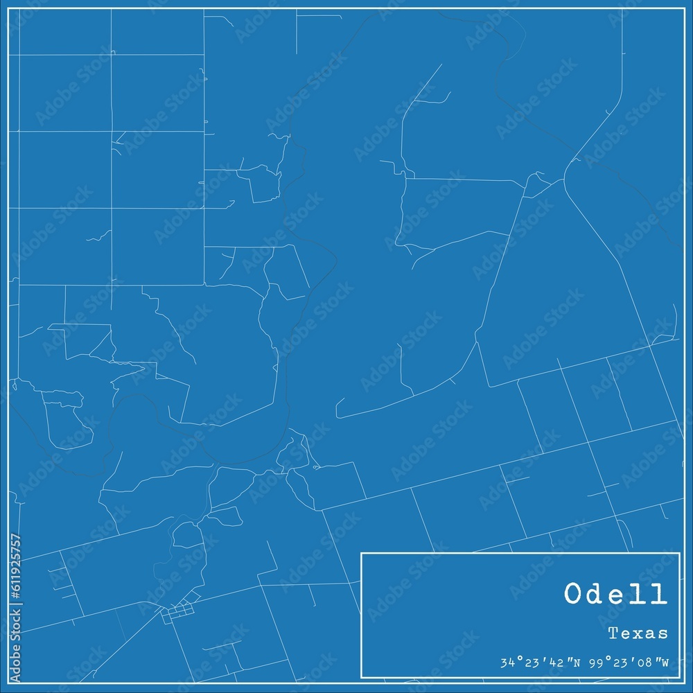 Blueprint US city map of Odell, Texas.