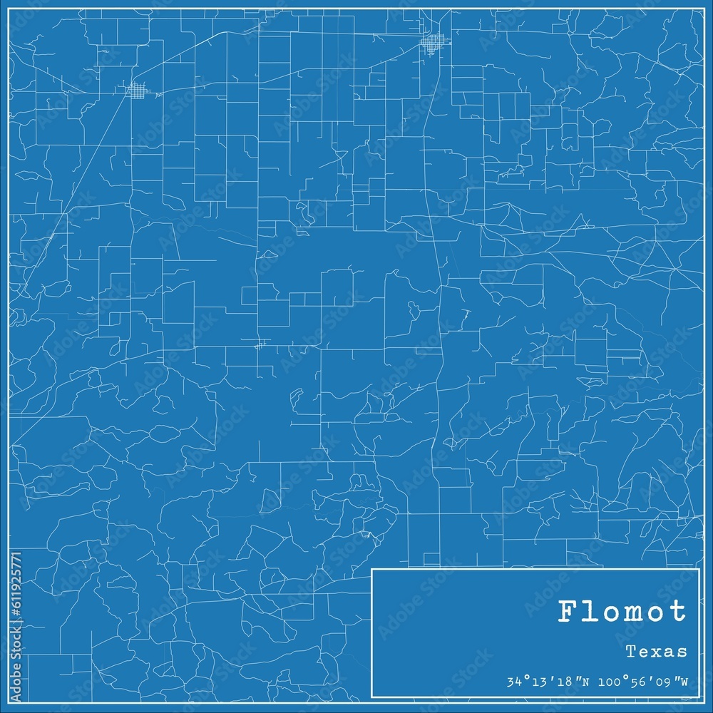 Blueprint US city map of Flomot, Texas.
