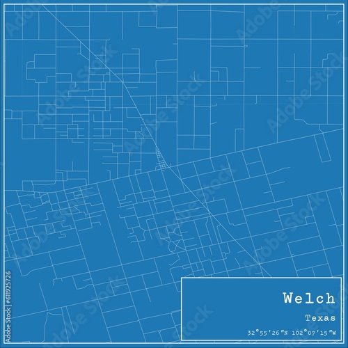 Blueprint US city map of Welch, Texas.