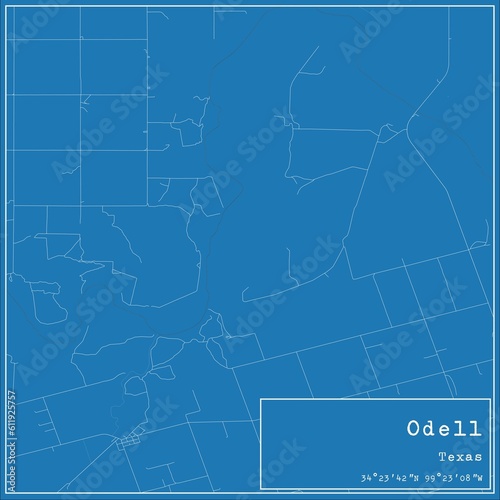Blueprint US city map of Odell  Texas.