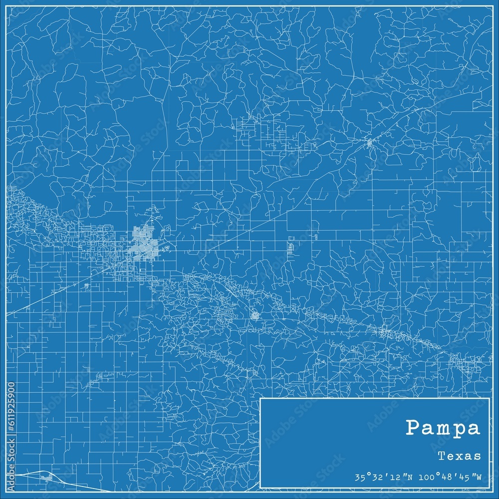 Fototapeta premium Blueprint US city map of Pampa, Texas.
