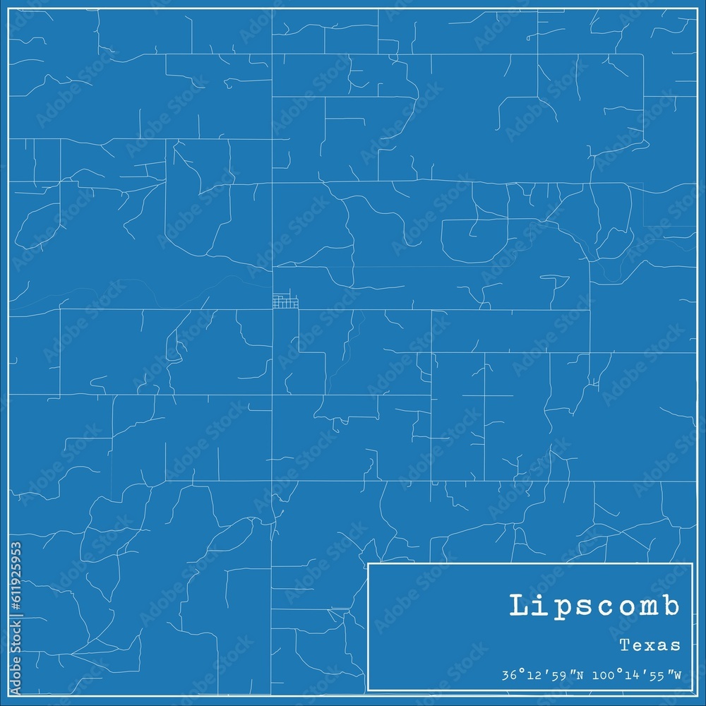 Fototapeta premium Blueprint US city map of Lipscomb, Texas.