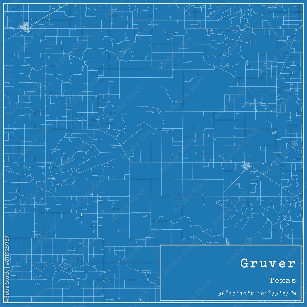 Fototapeta premium Blueprint US city map of Gruver, Texas.