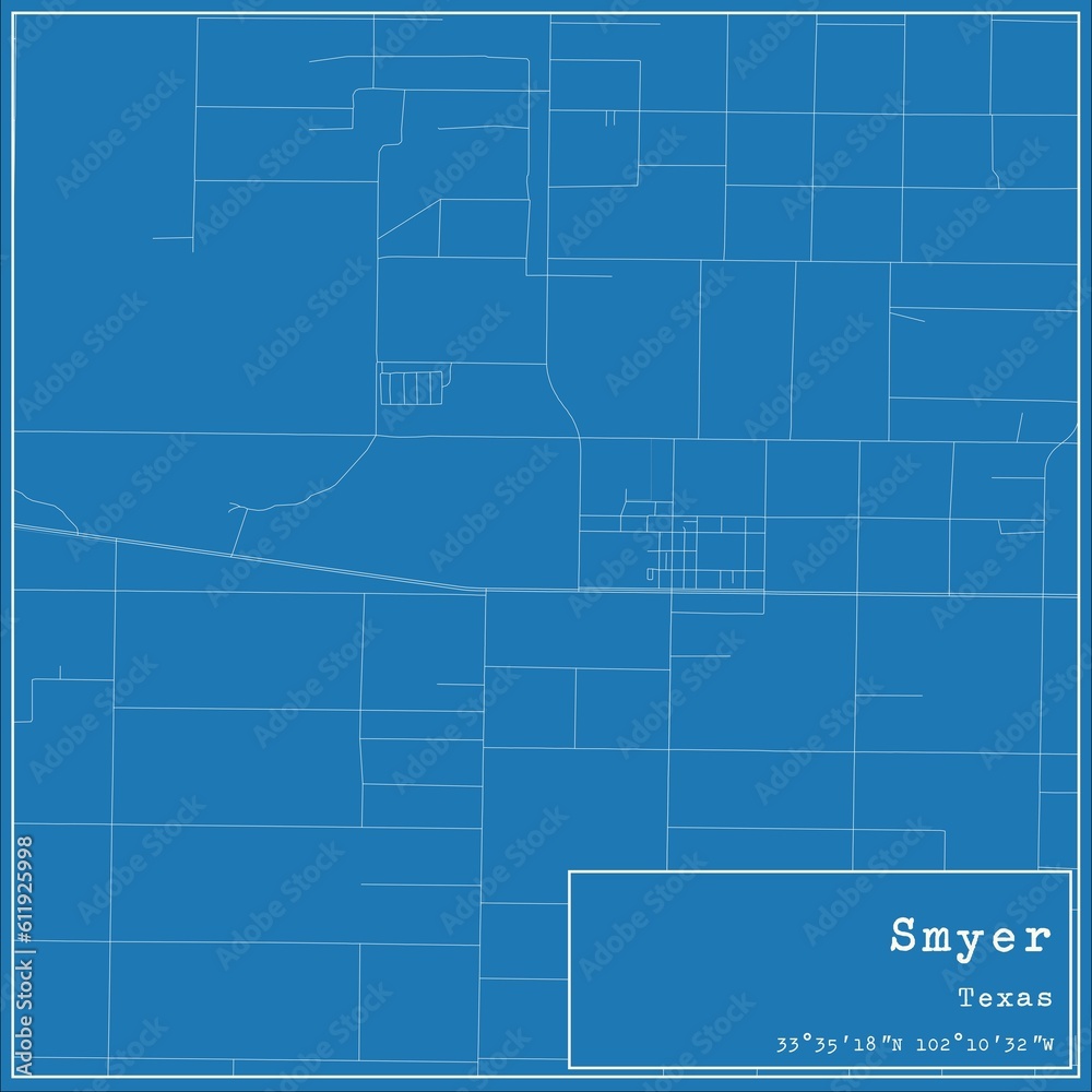 Blueprint US city map of Smyer, Texas.