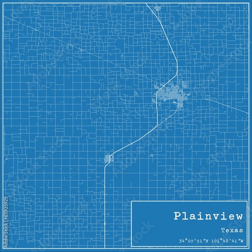 Slika na platnu Blueprint US city map of Plainview, Texas.