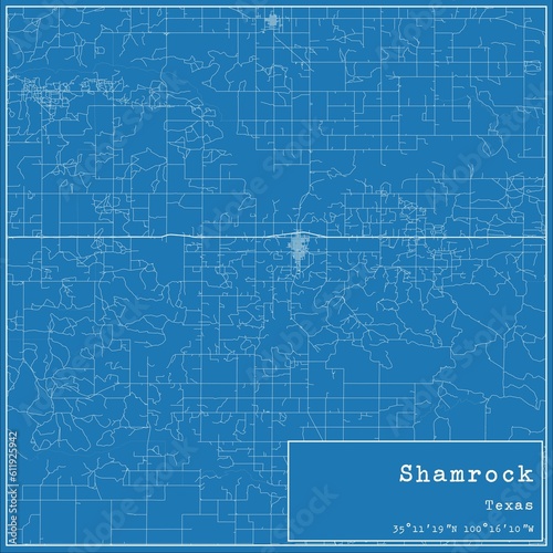 Blueprint US city map of Shamrock, Texas.