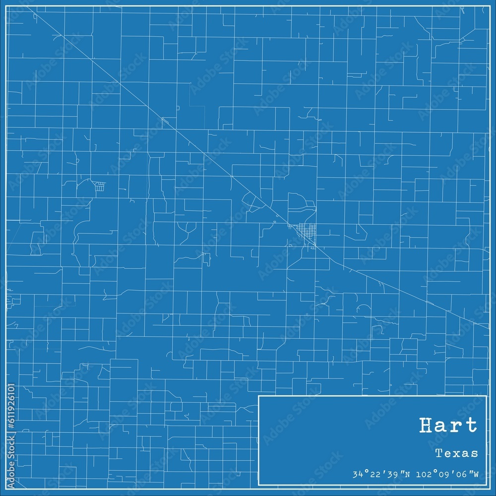 Blueprint US city map of Hart, Texas.