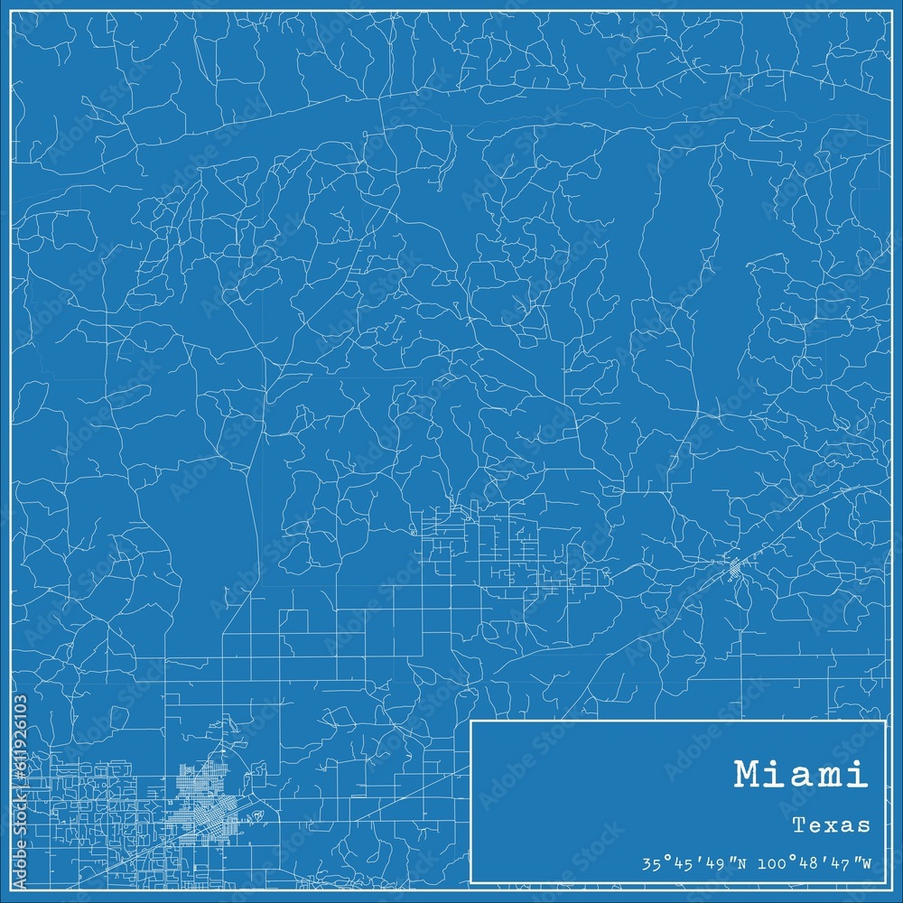 Blueprint US city map of Miami, Texas. Blueprint US city map of Miami, Texas.