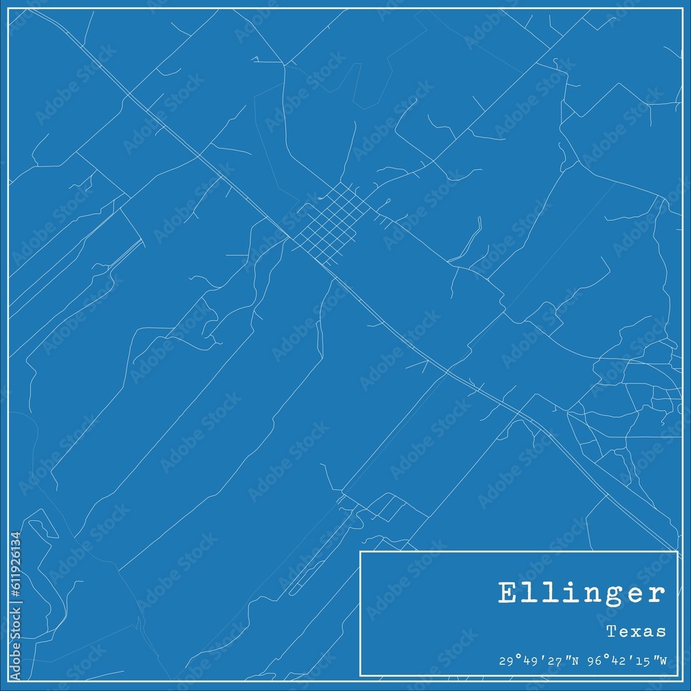 Blueprint US city map of Ellinger, Texas.