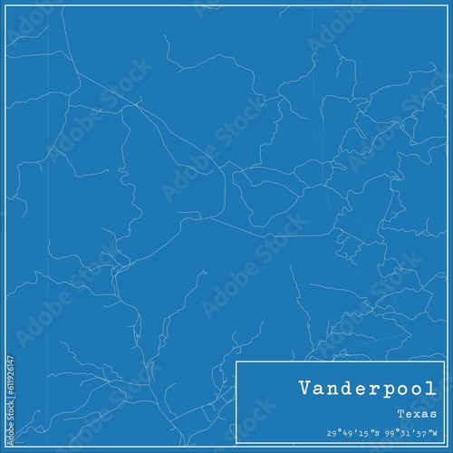 Blueprint US city map of Vanderpool, Texas.